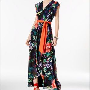 INC woman maxi high low dress belt